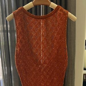 Topshop knit stitchy open back sleeveless dress with sequins in rust - Size Sma